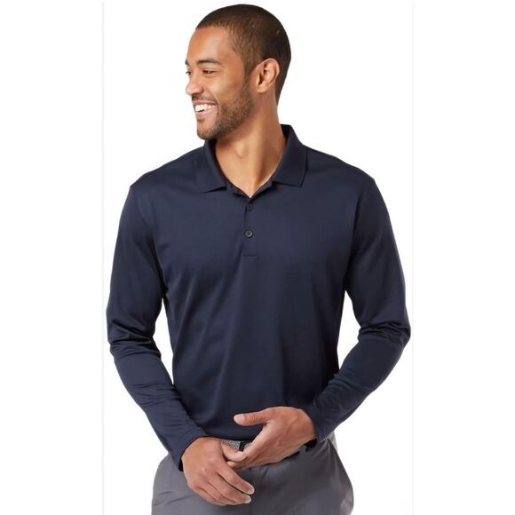adidas Men's L Climalite Performance Golf Polo Shirt Blue, Long Sleeve - Picture 1 of 6